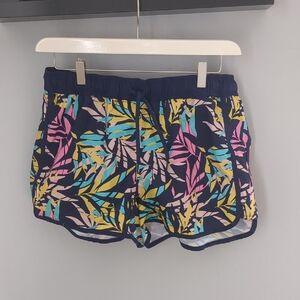 Women's Navy Floral Athletic Drawstring Shorts